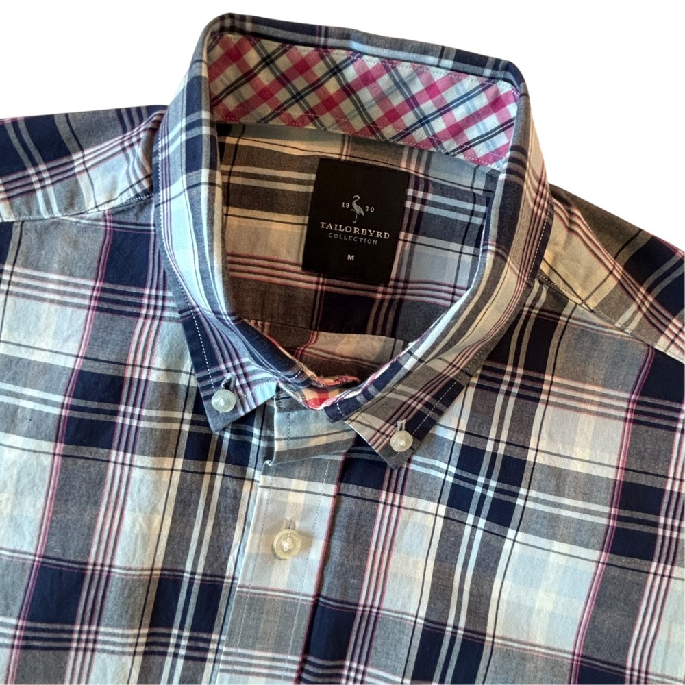 Tailorbyrd Collection Mens Plaid Short Sleeve Button Down Shirt Blue Size M